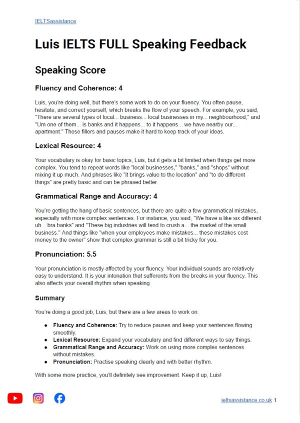 IELTS FULL SPEAKING Correction 1
